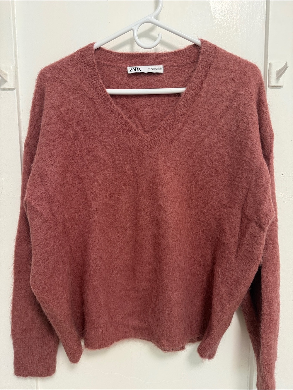 Zara Rose Fuzzy V-Neck Sweater
